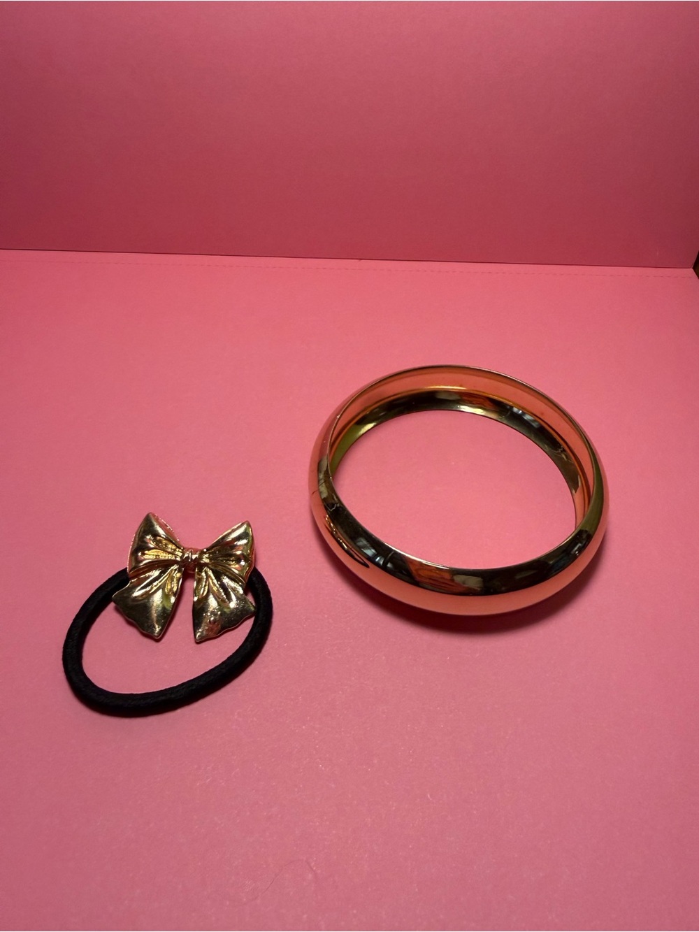 Gold Bow Hair Tie and Gold Bangle Bracelet Set